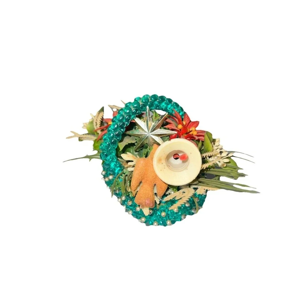 Vintage 60s Handmade Beaded Pin Basket Kitsch Floral Christmas Decor‎ MCM